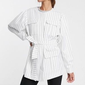 Asos Design White Pinstripe Sleeve Drama Blazer